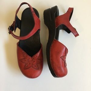 Red Dansko flower clogs
